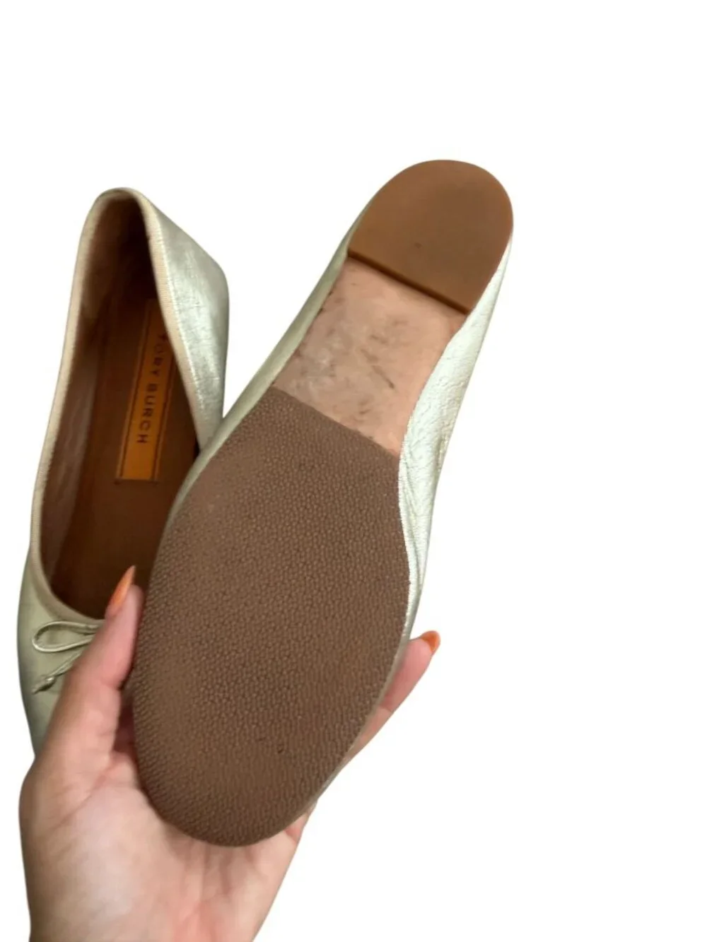 TORY BURCH Gold Leather Ballet Flats Size 8